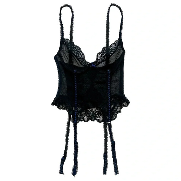 Vintage 90’s Black Lace & Mesh Bustier Corset Tank Top - Picture 1 of 8